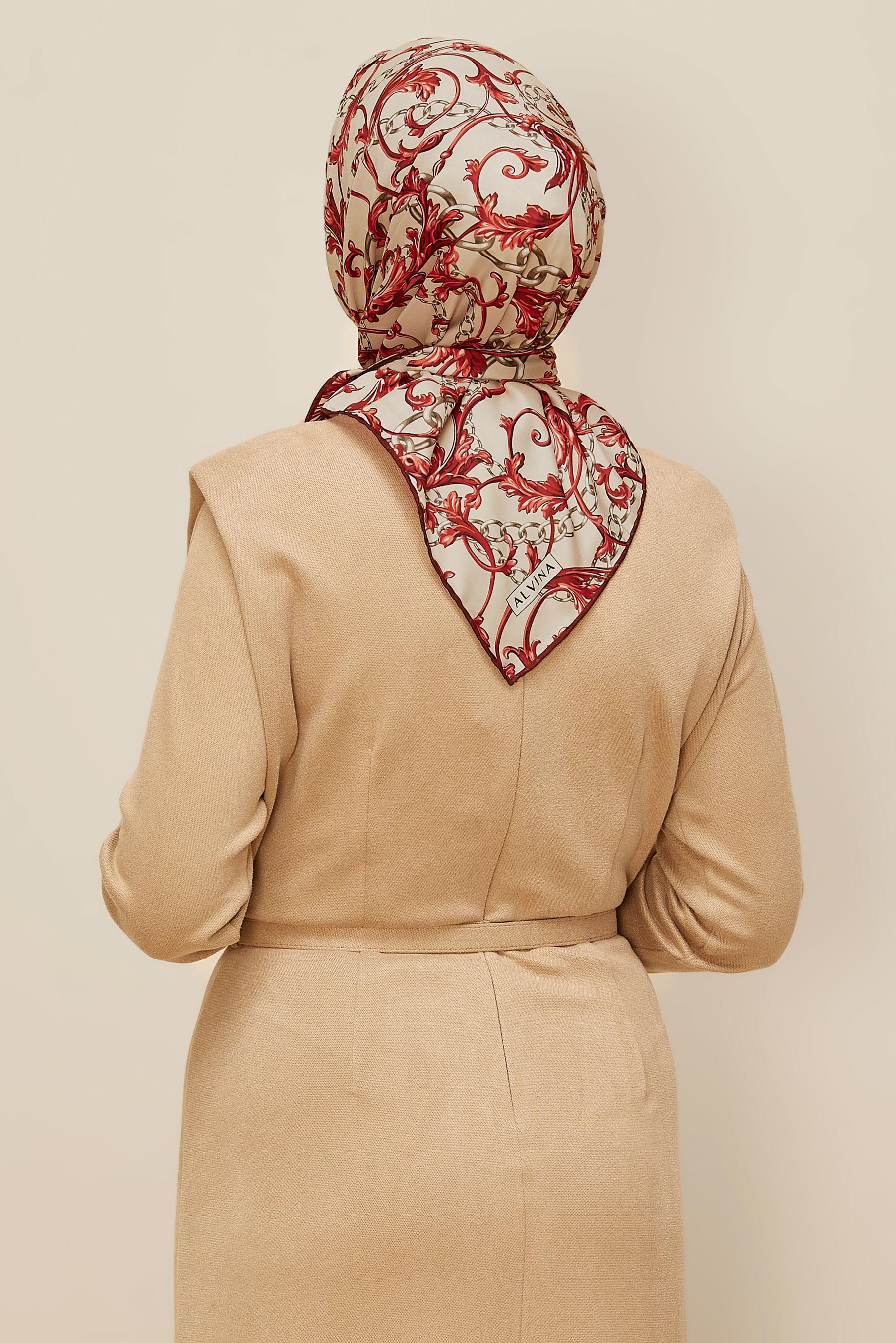 Tesettür giyim KIRMIZI ALVİNA DESENLİ EŞARP 10874