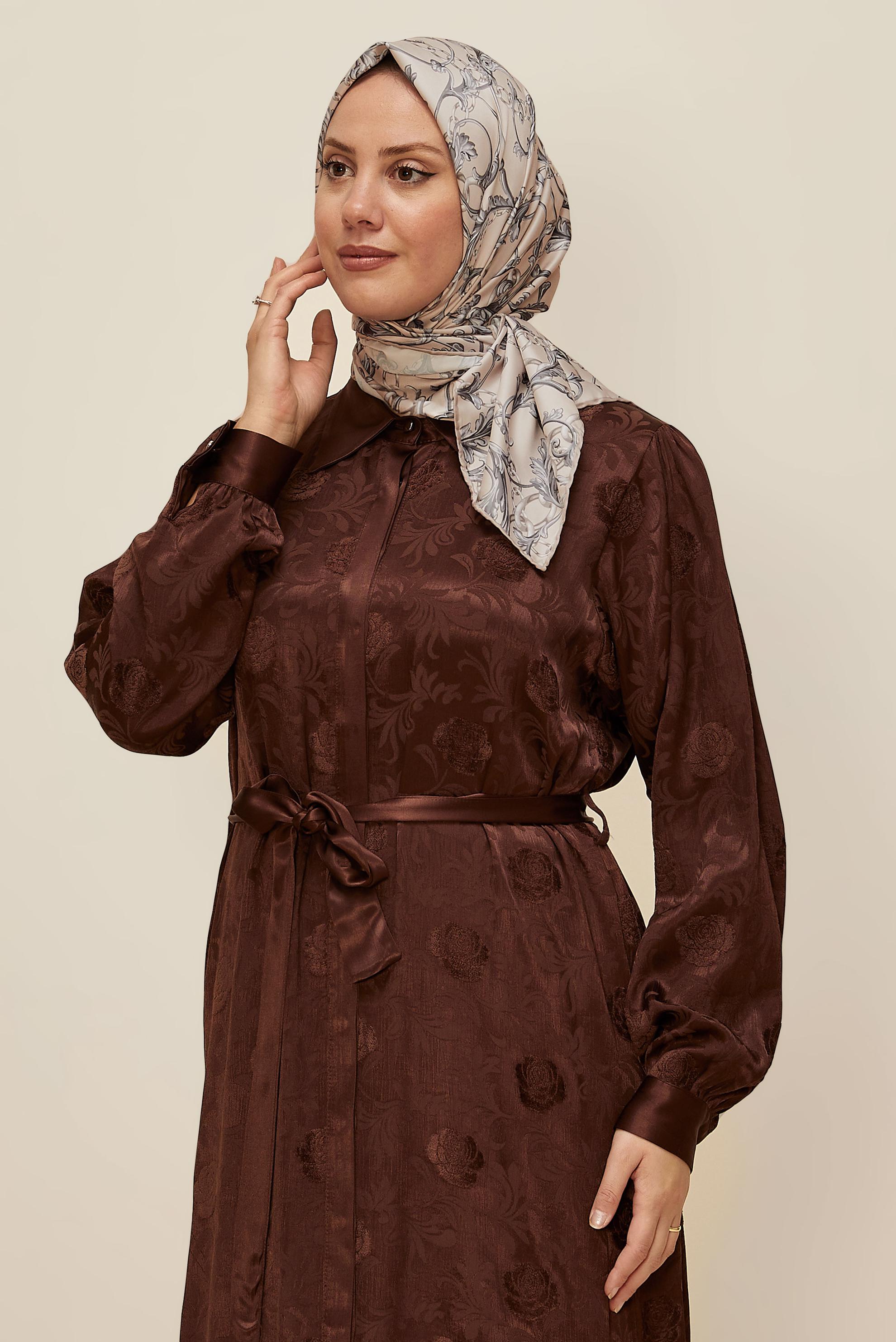 Tesettür giyim BEJ ALVİNA DESENLİ EŞARP 10874