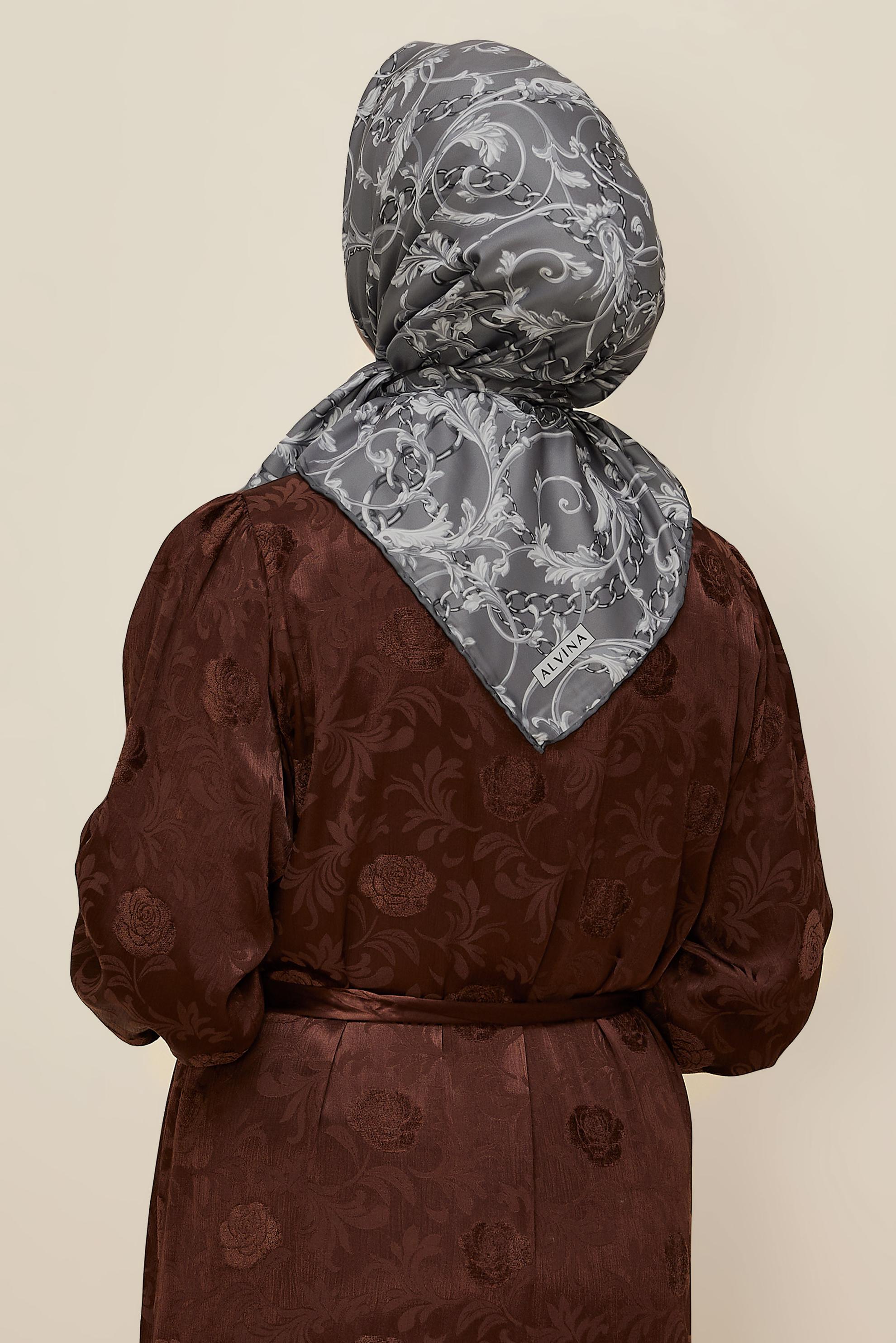 Tesettür giyim GRİ ALVİNA DESENLİ EŞARP 10874