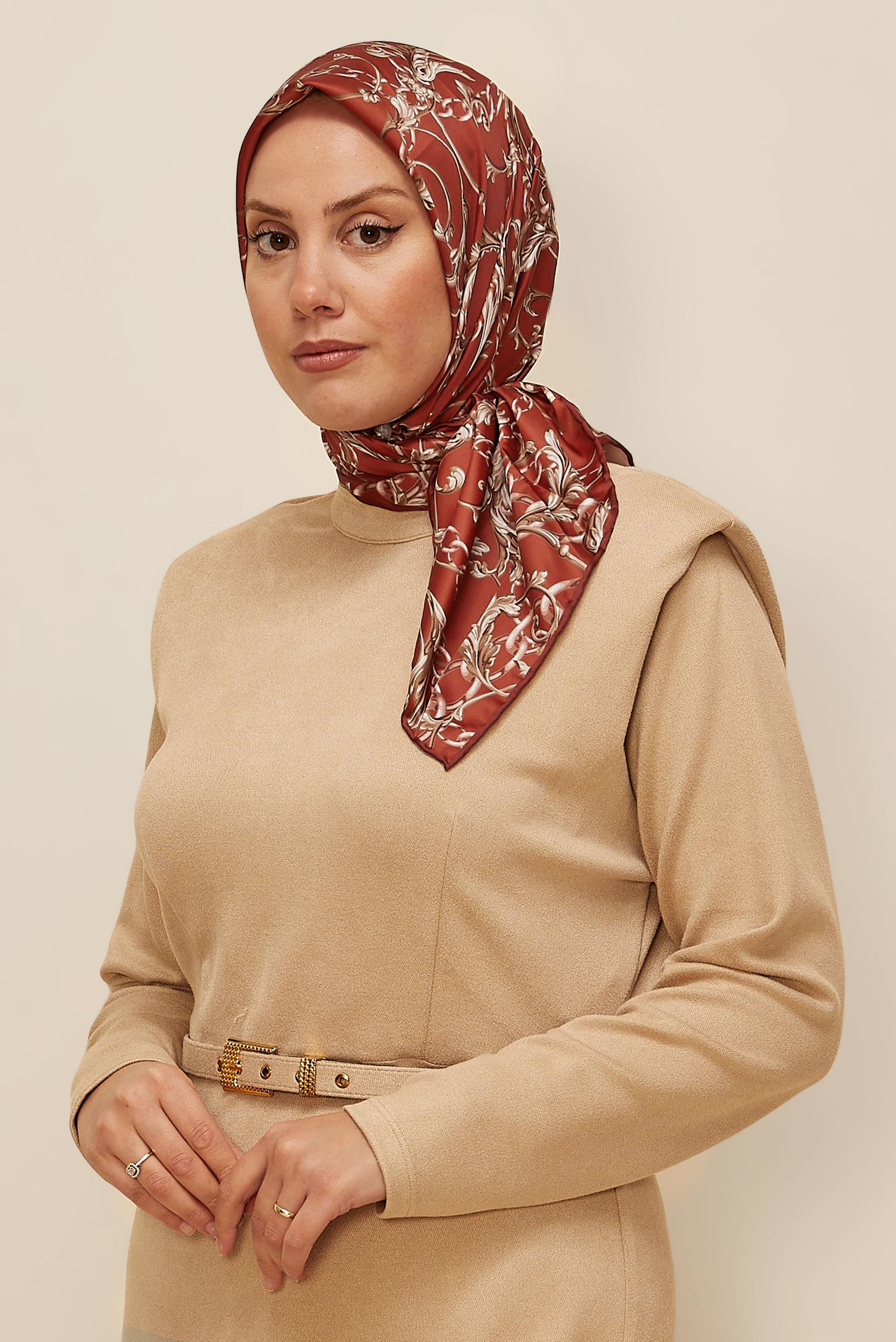 Tesettür giyim TURUNCU ALVİNA DESENLİ EŞARP 10874