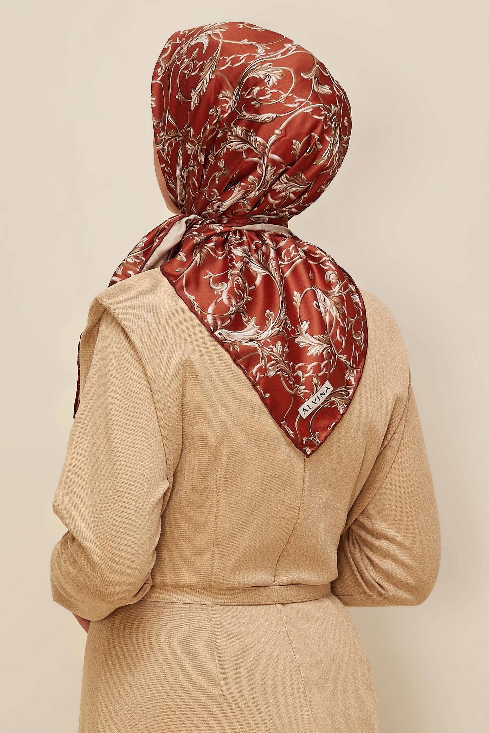 Tesettür giyim TURUNCU ALVİNA DESENLİ EŞARP 10874