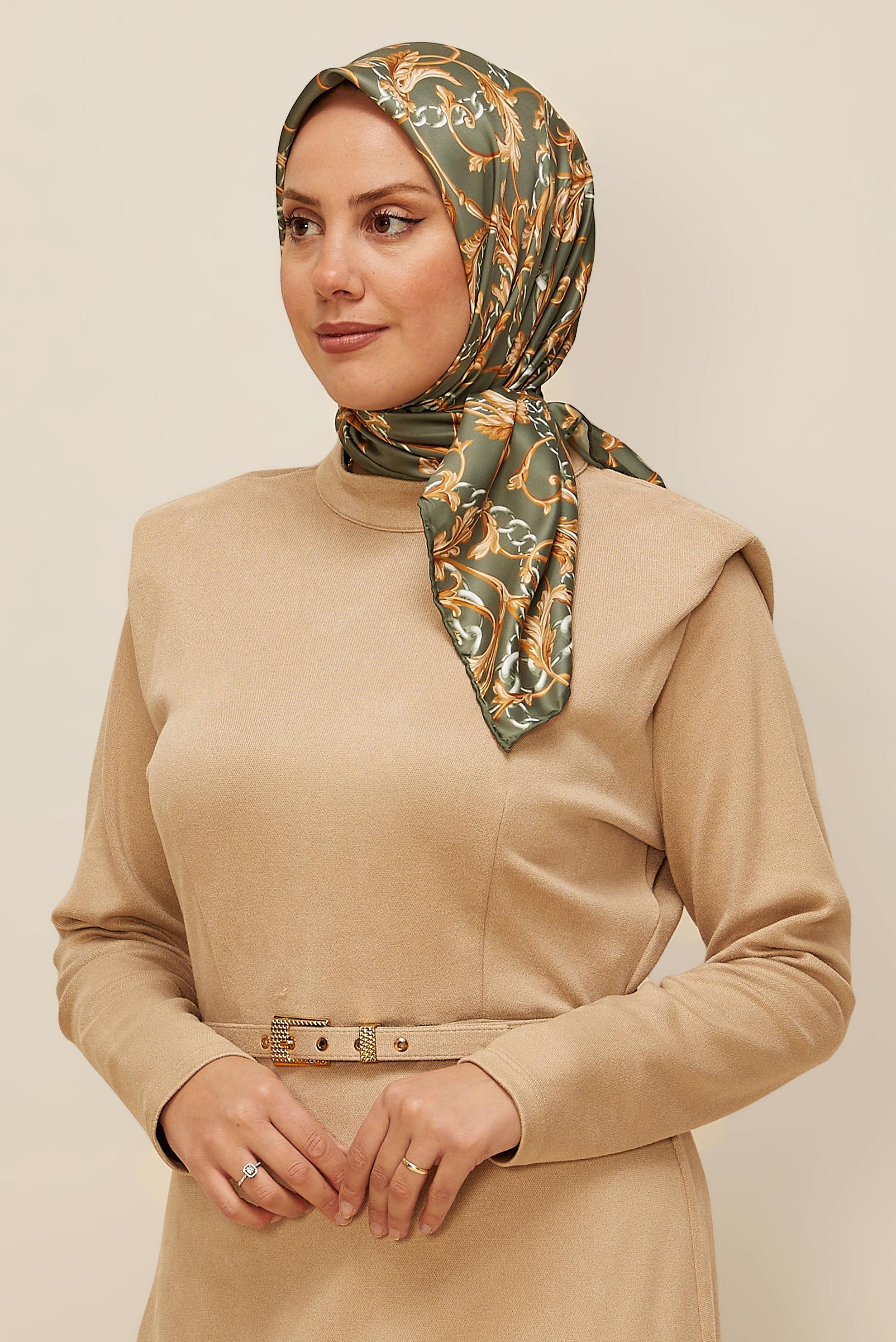 Tesettür giyim HAKİ ALVİNA DESENLİ EŞARP 10874