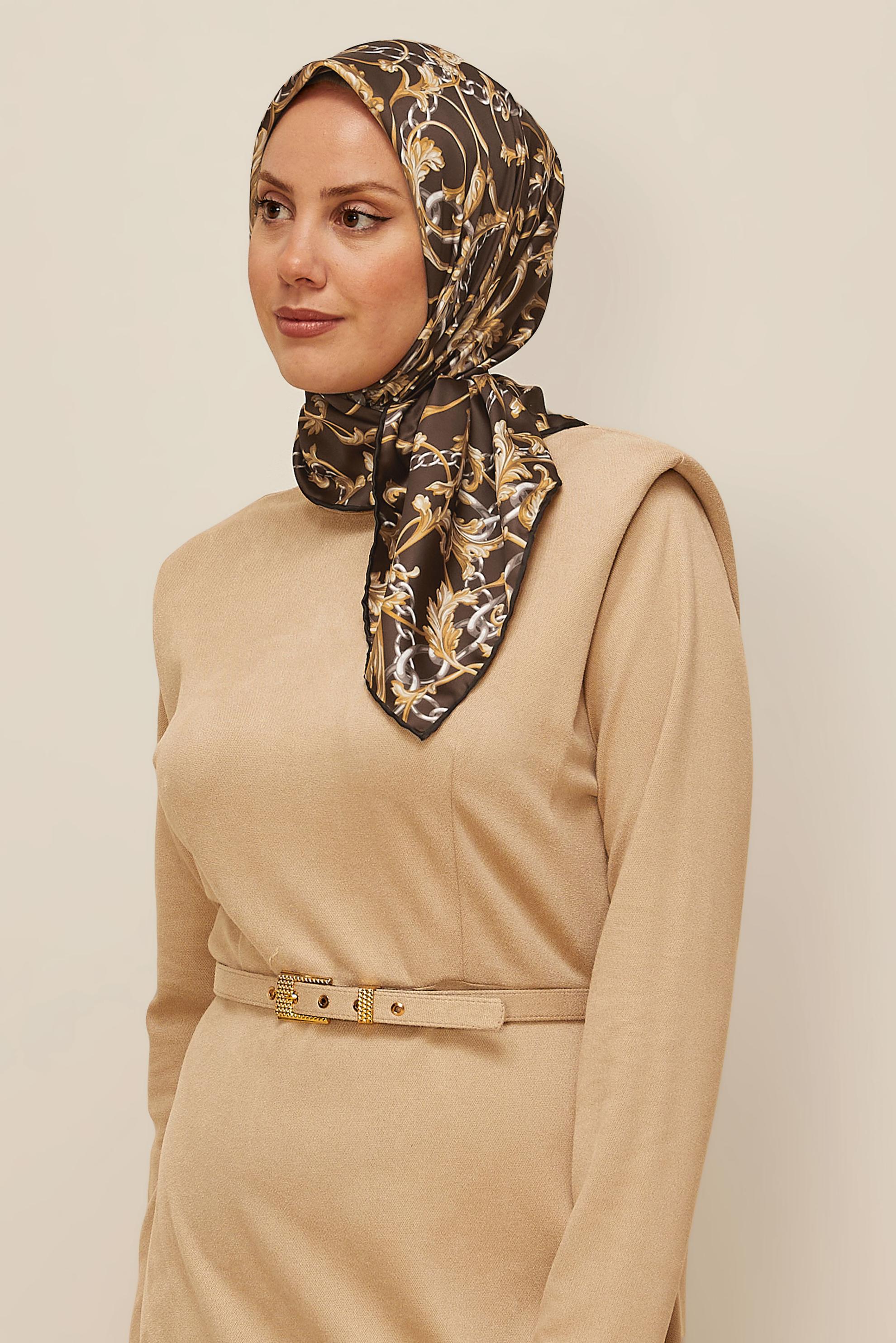 Tesettür giyim KAHVE ALVİNA DESENLİ EŞARP 10874
