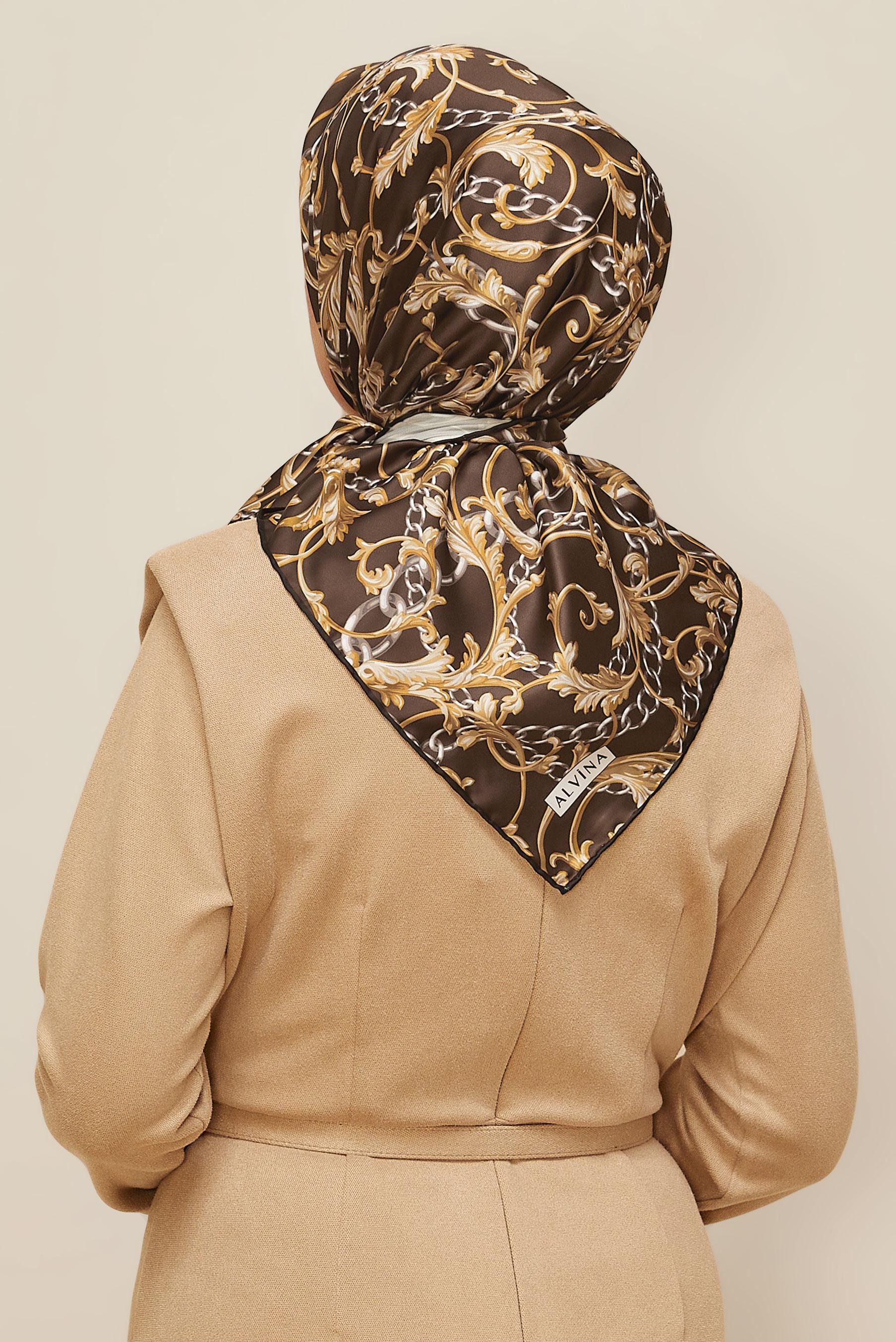 Tesettür giyim KAHVE ALVİNA DESENLİ EŞARP 10874