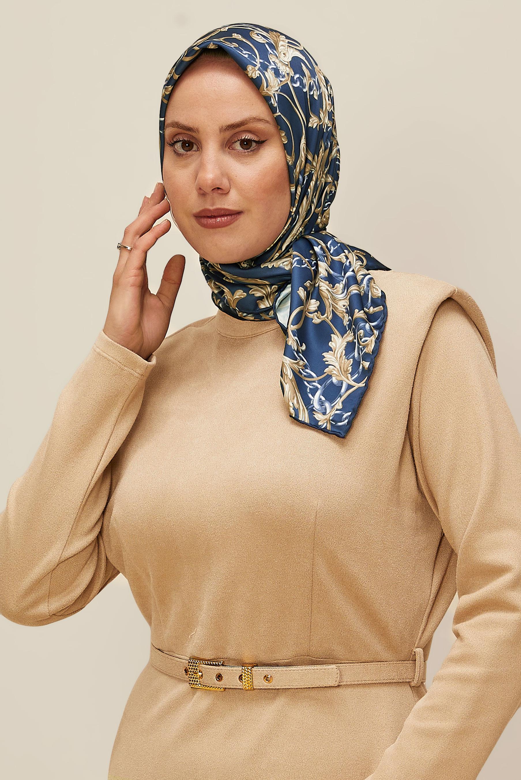 Tesettür giyim LACİVERT ALVİNA DESENLİ EŞARP 10874