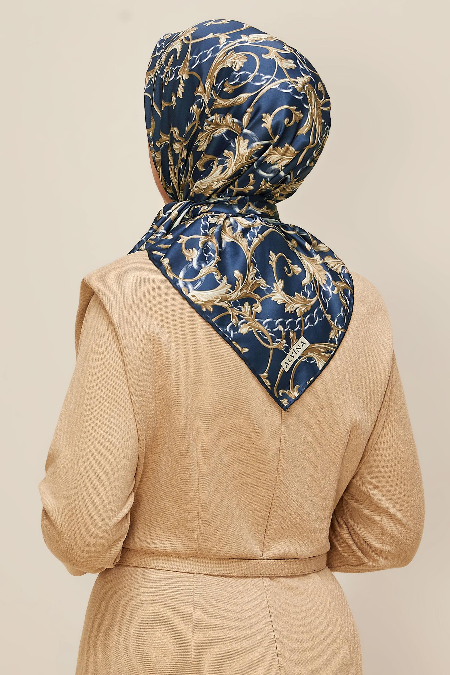 Tesettür giyim LACİVERT ALVİNA DESENLİ EŞARP 10874