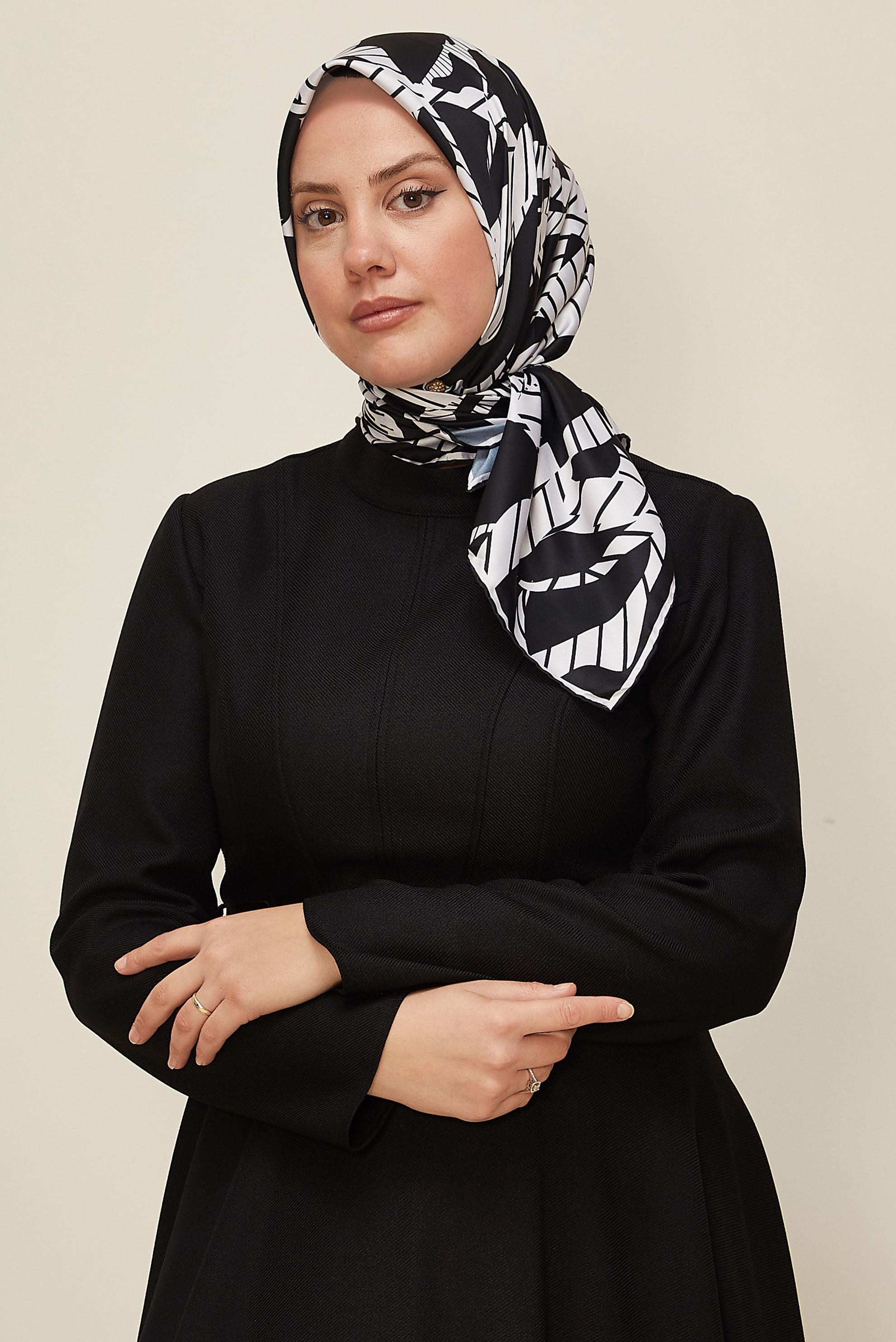 Tesettür giyim SİYAH ALVİNA DESENLİ EŞARP 11023