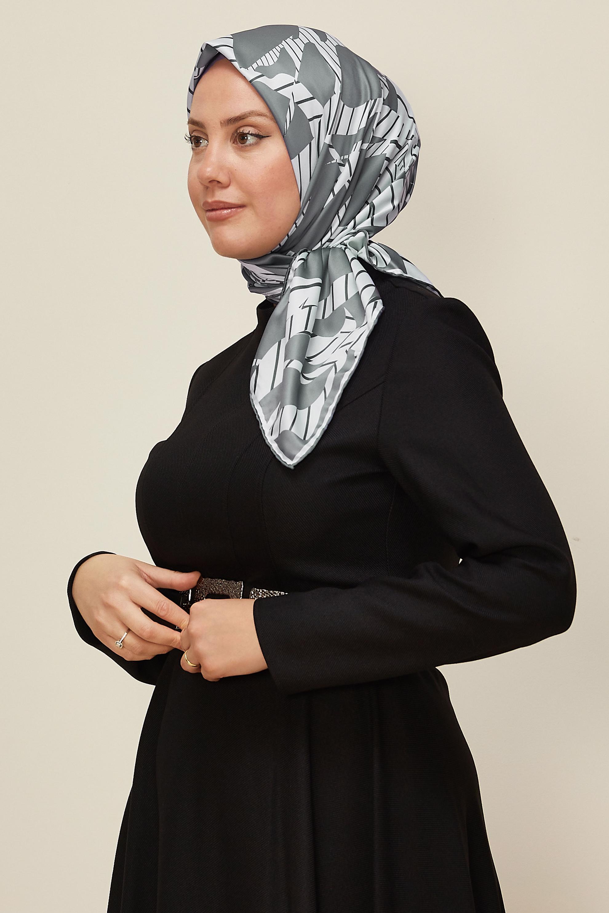 Tesettür giyim GRİ ALVİNA DESENLİ EŞARP 11023