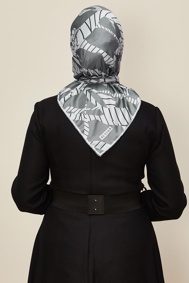 Tesettür giyim GRİ ALVİNA DESENLİ EŞARP 11023 - ALVİNA