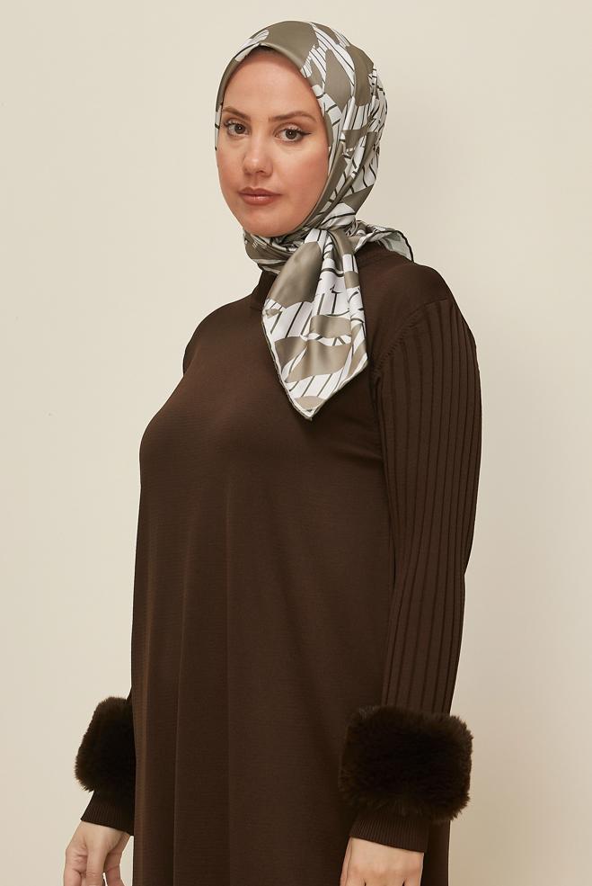 Tesettür giyim HAKİ ALVİNA DESENLİ EŞARP 11023 - ALVİNA