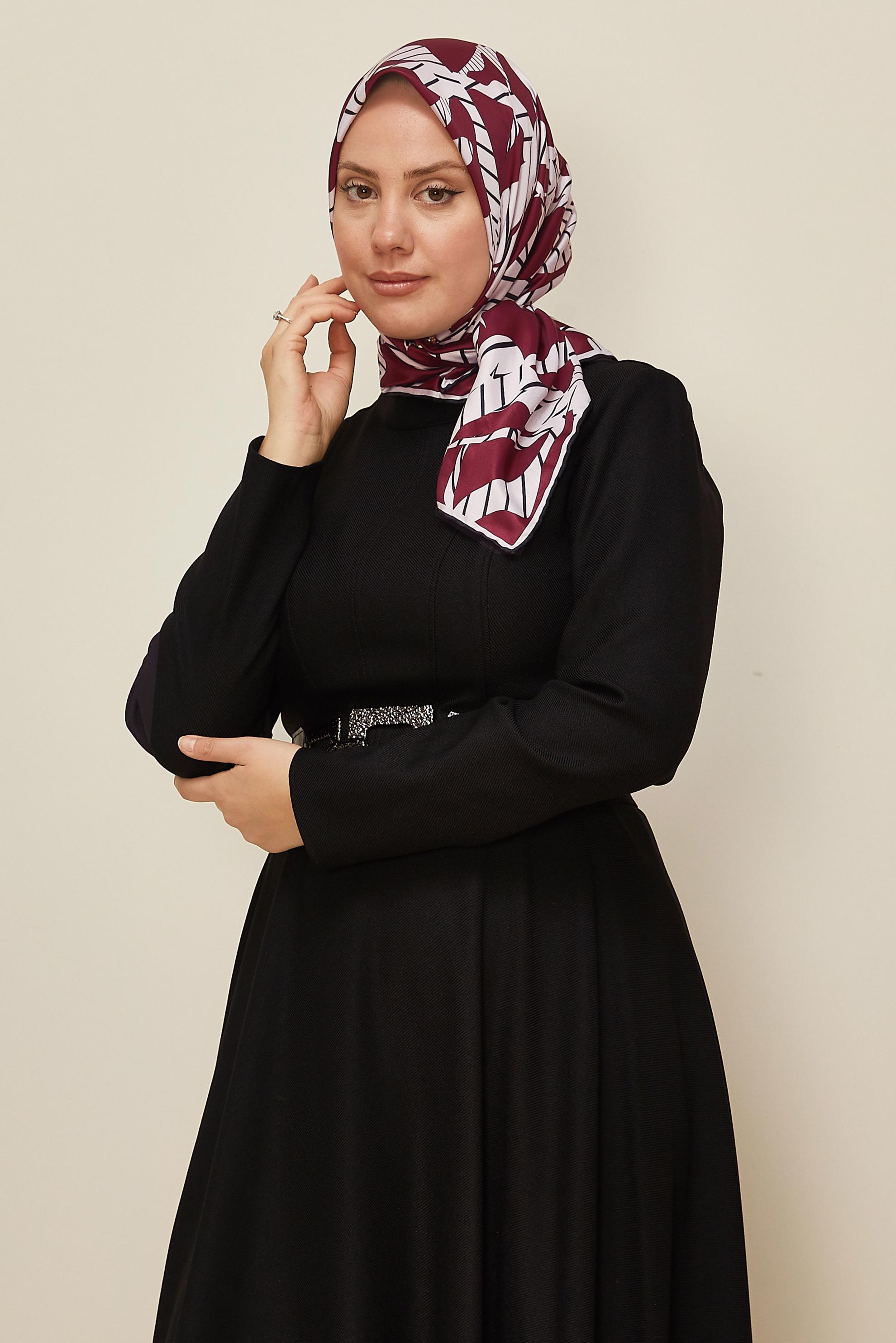 Vêtements hijab ROUGE BORDEAUX ALVINA ÉCHARPE À MOTIF 11023