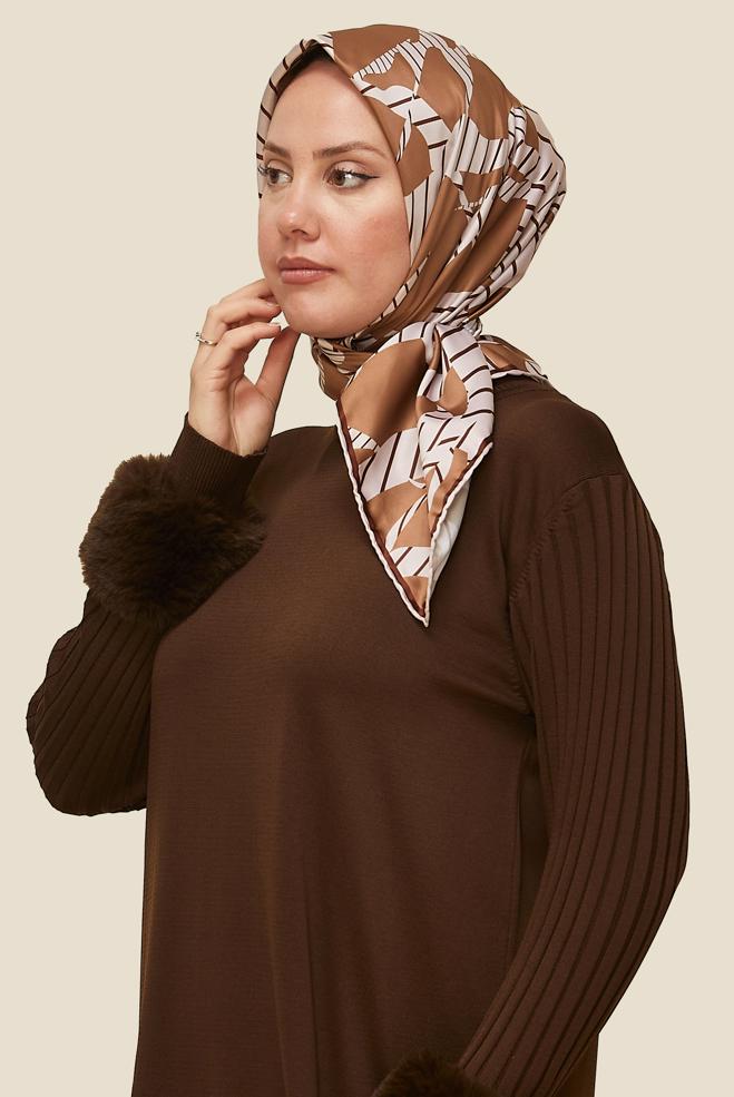 Tesettür giyim KAHVE ALVİNA DESENLİ EŞARP 11023 - ALVİNA