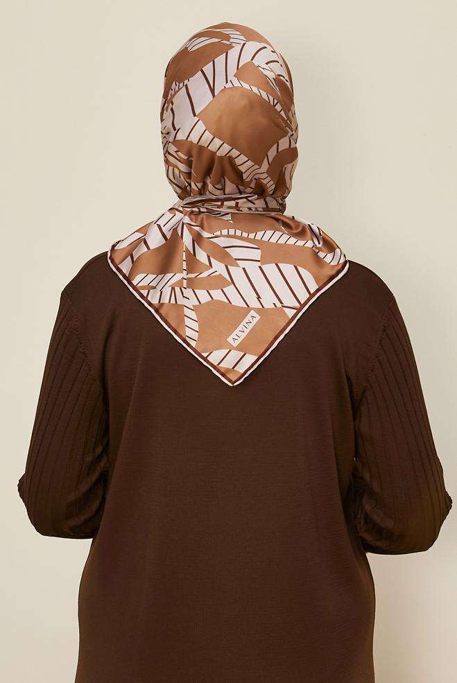 Tesettür giyim KAHVE ALVİNA DESENLİ EŞARP 11023 - ALVİNA