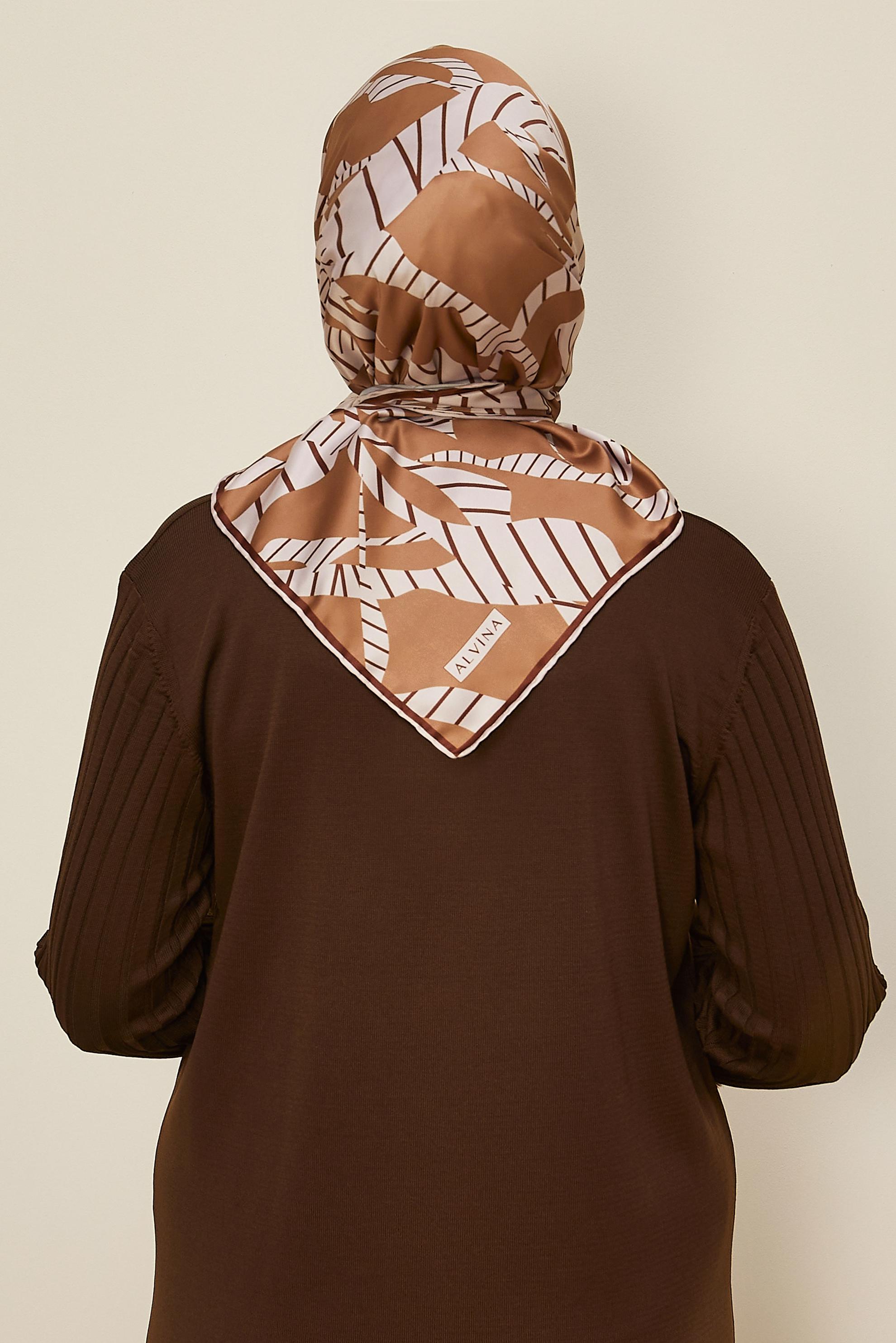 Tesettür giyim KAHVE ALVİNA DESENLİ EŞARP 11023