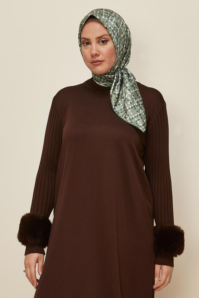 Vêtements hijab KAKI ALVINA ÉCHARPE À MOTIF 11040 - ALVİNA