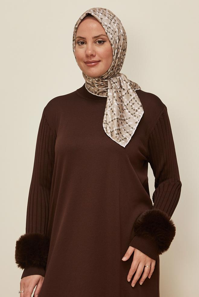 Tesettür giyim VİZON ALVİNA DESENLİ EŞARP 11040 - ALVİNA
