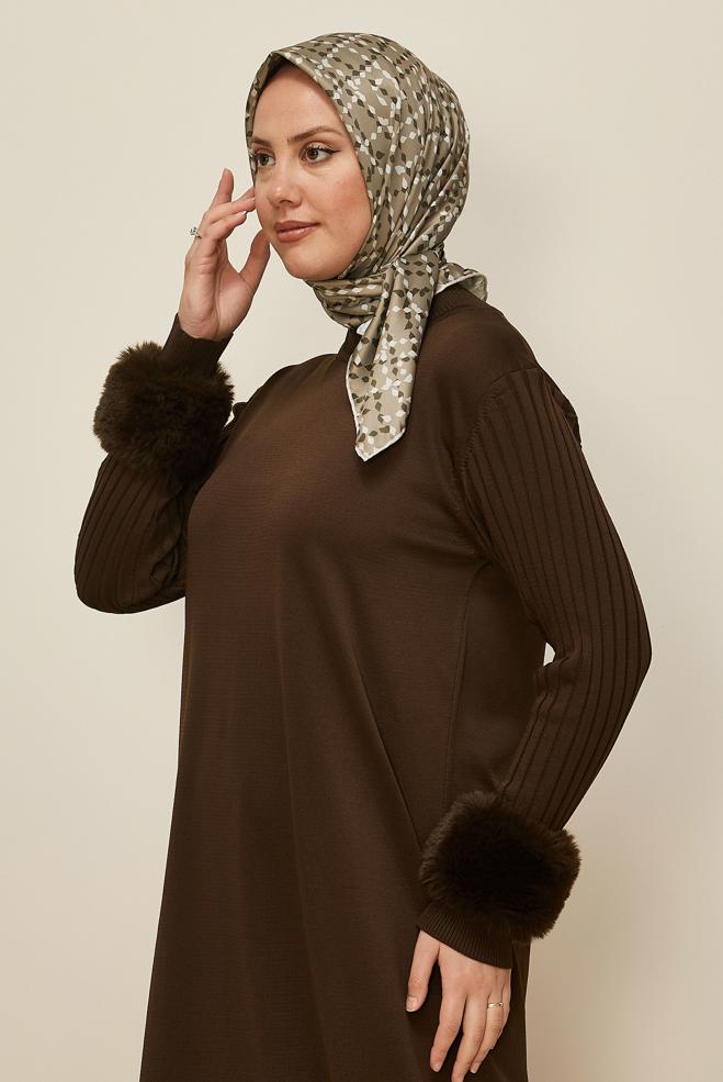 Tesettür giyim VİZON ALVİNA DESENLİ EŞARP 11040 - ALVİNA