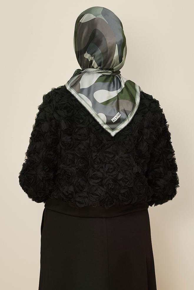 Tesettür giyim HAKİ ALVİNA DESENLİ EŞARP 2424 - ALVİNA