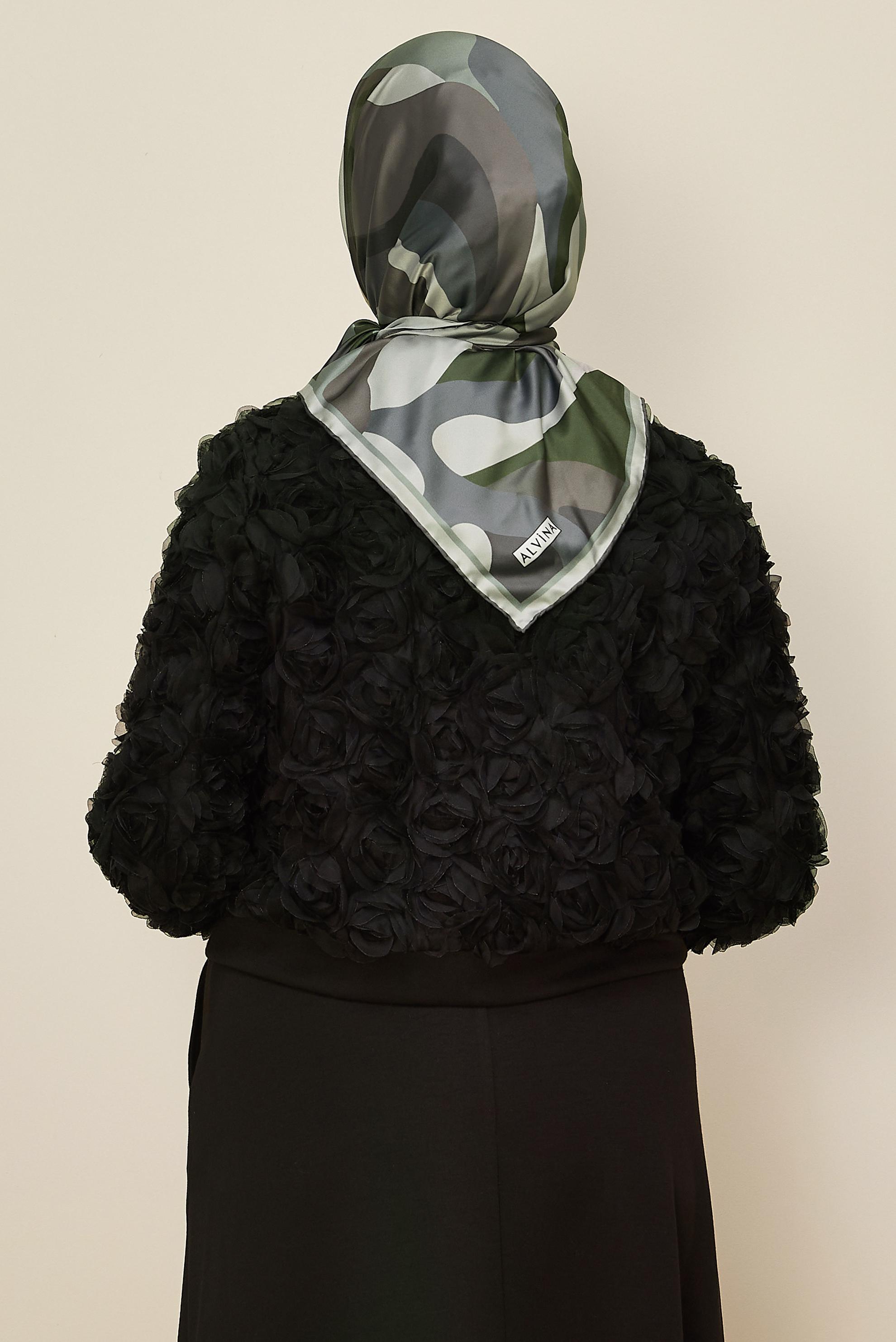 Tesettür giyim HAKİ ALVİNA DESENLİ EŞARP 2424