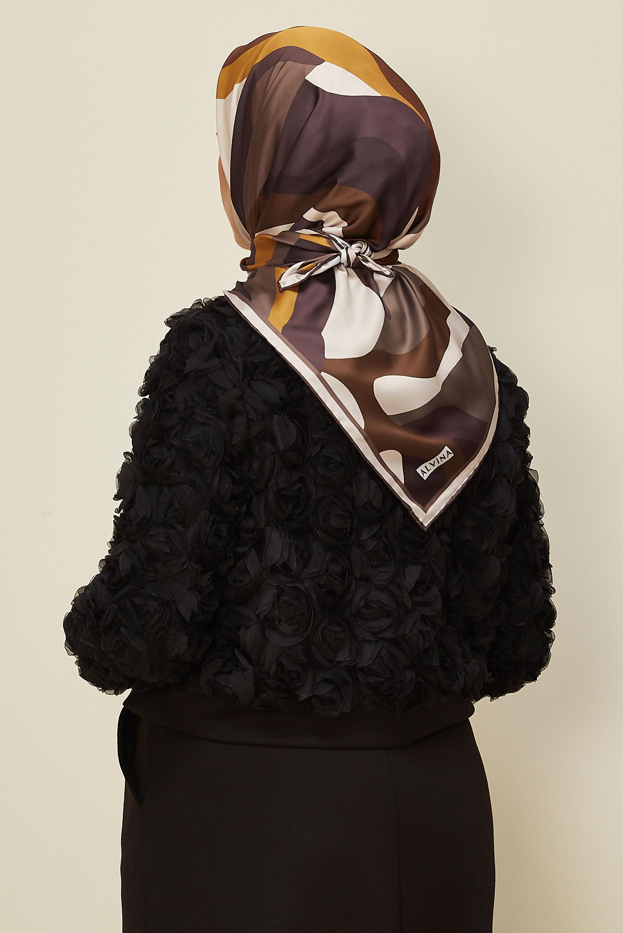 Tesettür giyim KAHVE ALVİNA DESENLİ EŞARP 2424