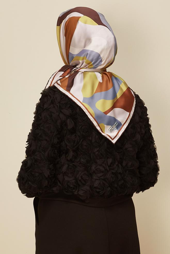 Tesettür giyim TABA ALVİNA DESENLİ EŞARP 2424 - ALVİNA