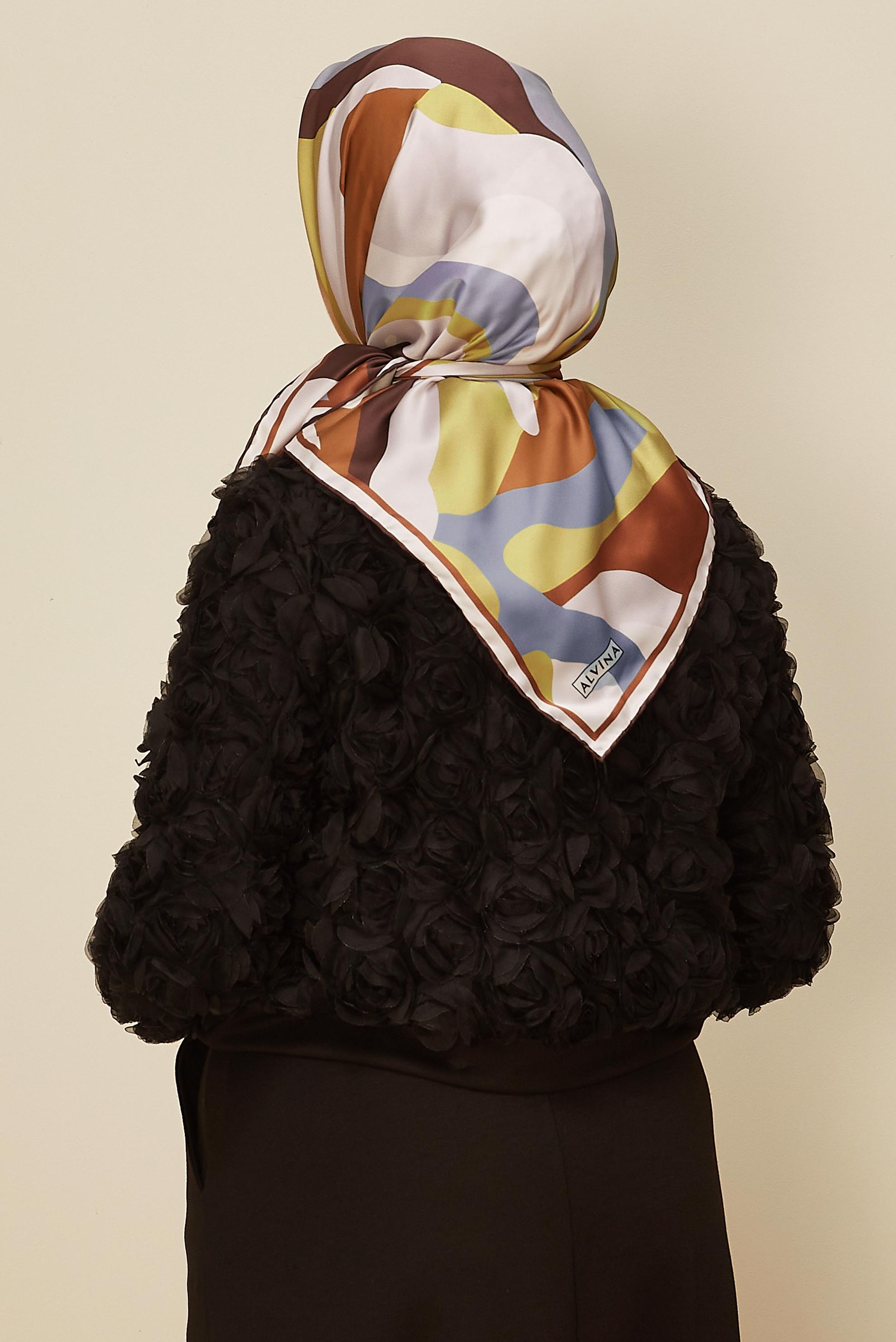 Tesettür giyim TABA ALVİNA DESENLİ EŞARP 2424