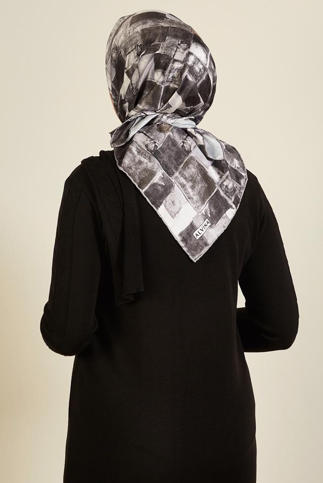 Hijab clothing GREY ALVINA PATTERNED SCARF 3753 - ALVİNA