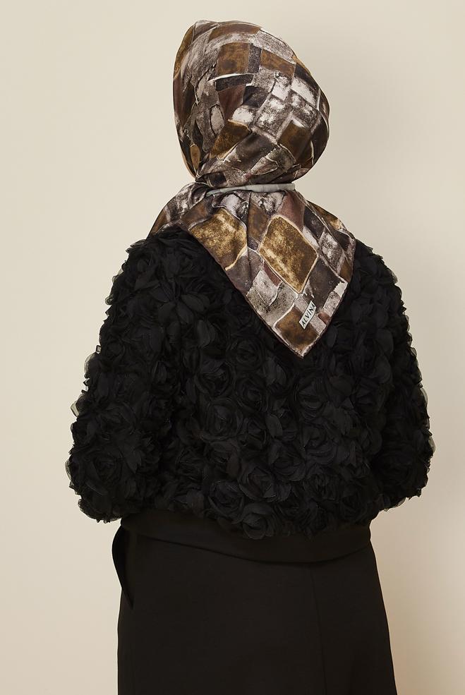 Vêtements hijab BRUN ALVINA ÉCHARPE À MOTIF 3753 - ALVİNA