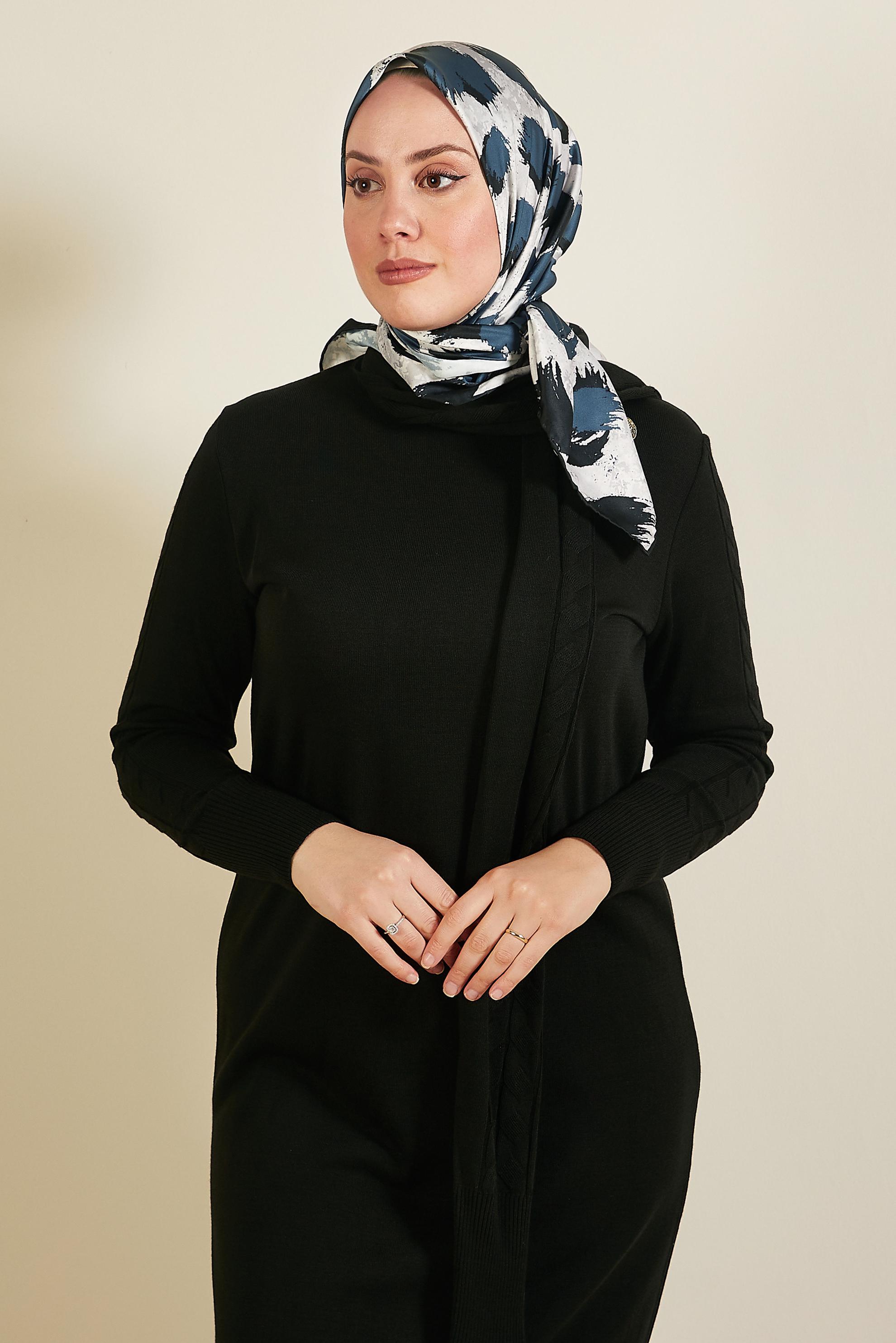 Tesettür giyim SİYAH ALVİNA DESENLİ EŞARP 3857