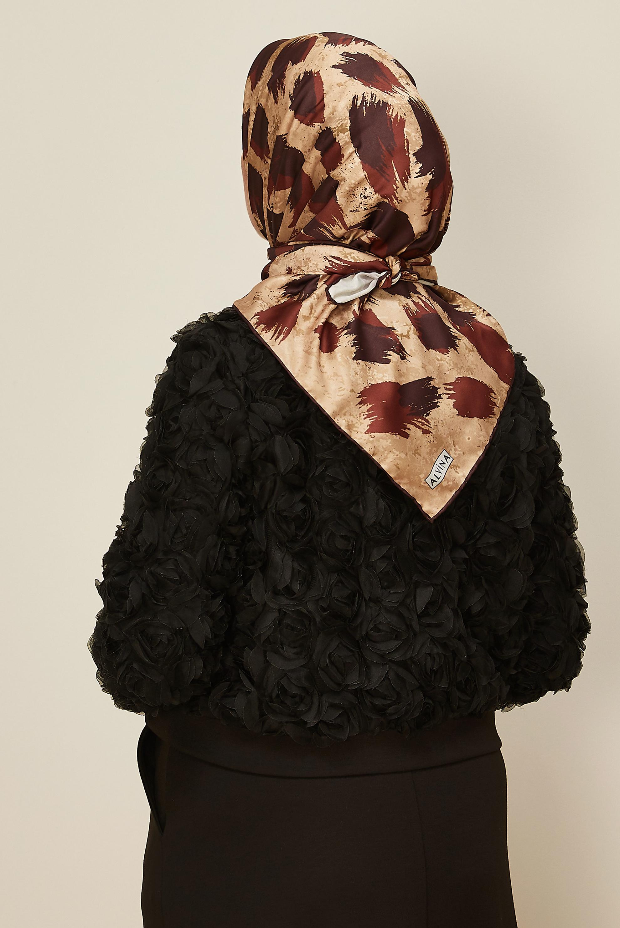 Tesettür giyim TURUNCU ALVİNA DESENLİ EŞARP 3857