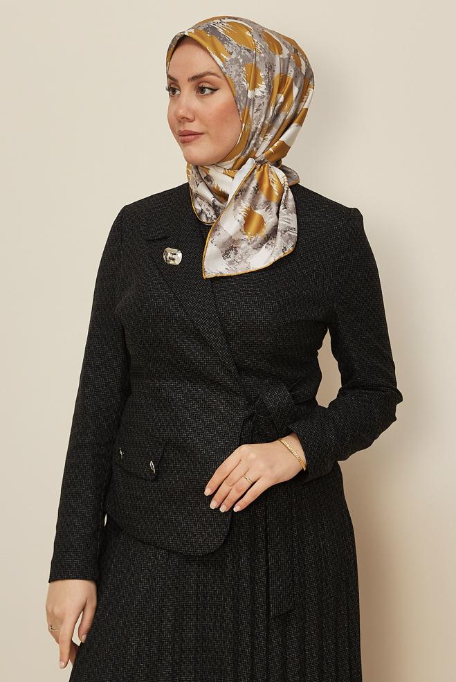 Tesettür giyim SARI ALVİNA DESENLİ EŞARP 3857 - ALVİNA