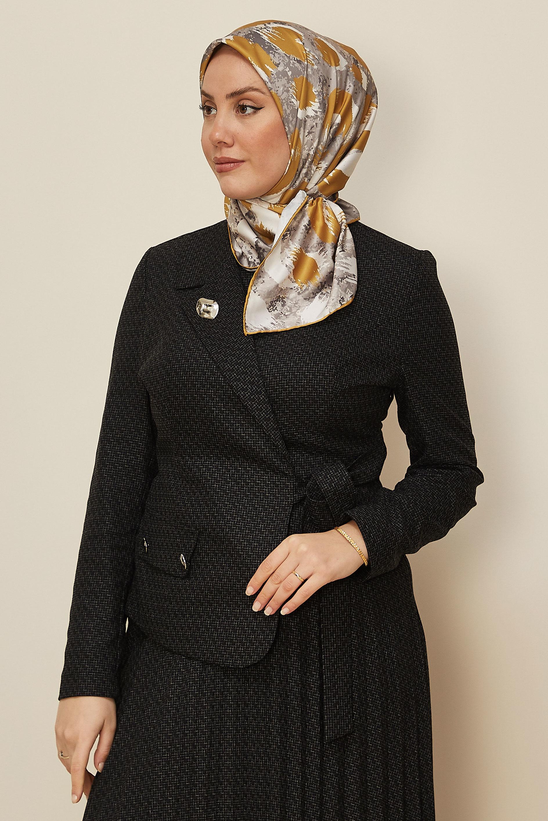 Tesettür giyim SARI ALVİNA DESENLİ EŞARP 3857