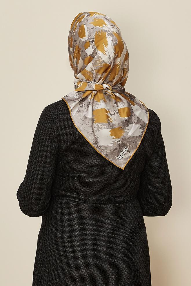 Tesettür giyim SARI ALVİNA DESENLİ EŞARP 3857 - ALVİNA