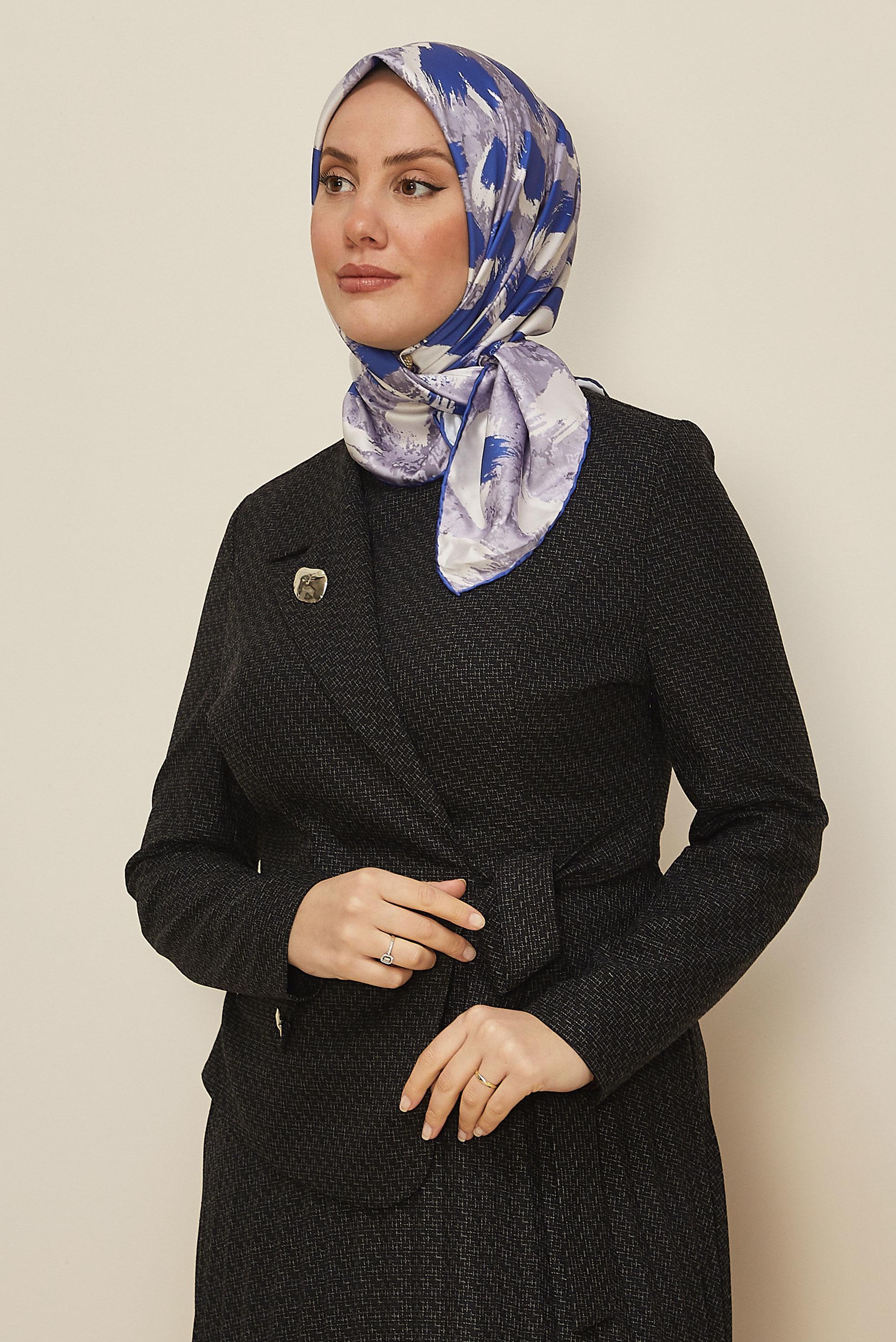 Tesettür giyim LACİVERT ALVİNA DESENLİ EŞARP 3857