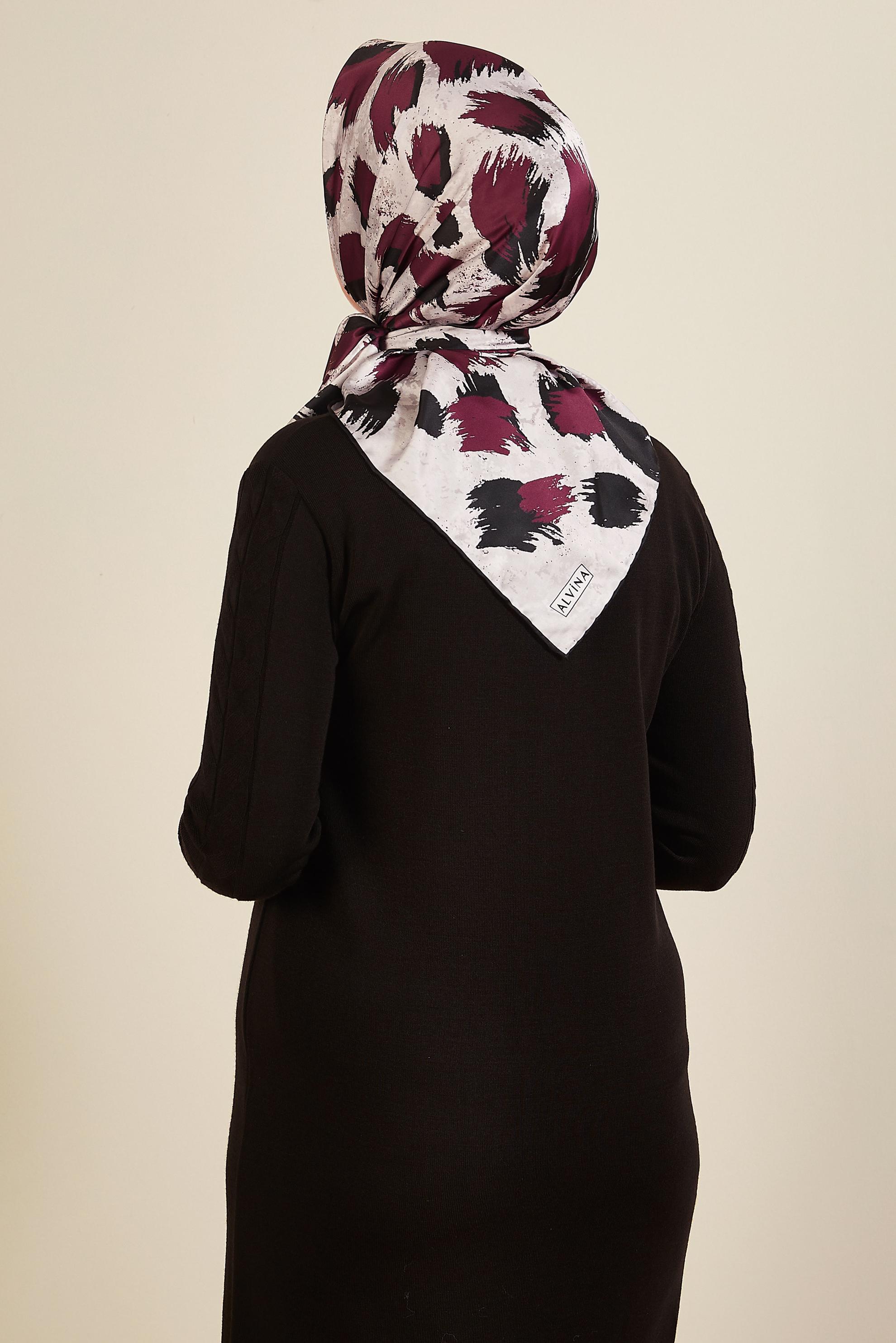 Tesettür giyim BORDO ALVİNA DESENLİ EŞARP 3857