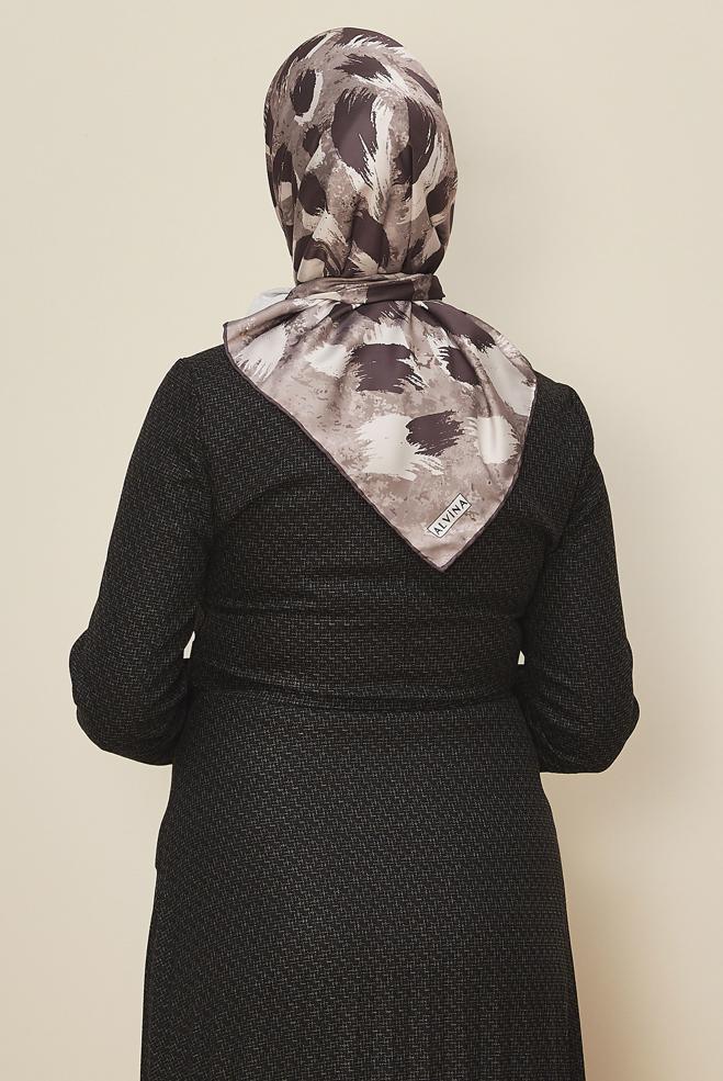 Tesettür giyim VİZON ALVİNA DESENLİ EŞARP 3857 - ALVİNA