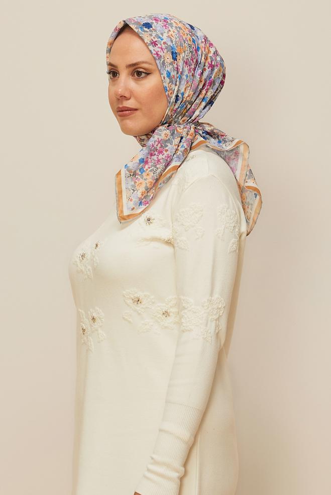 Vêtements hijab BLEU ÉCHARPE ALVINA À MOTIFS FLORAUX 8603 - ALVİNA