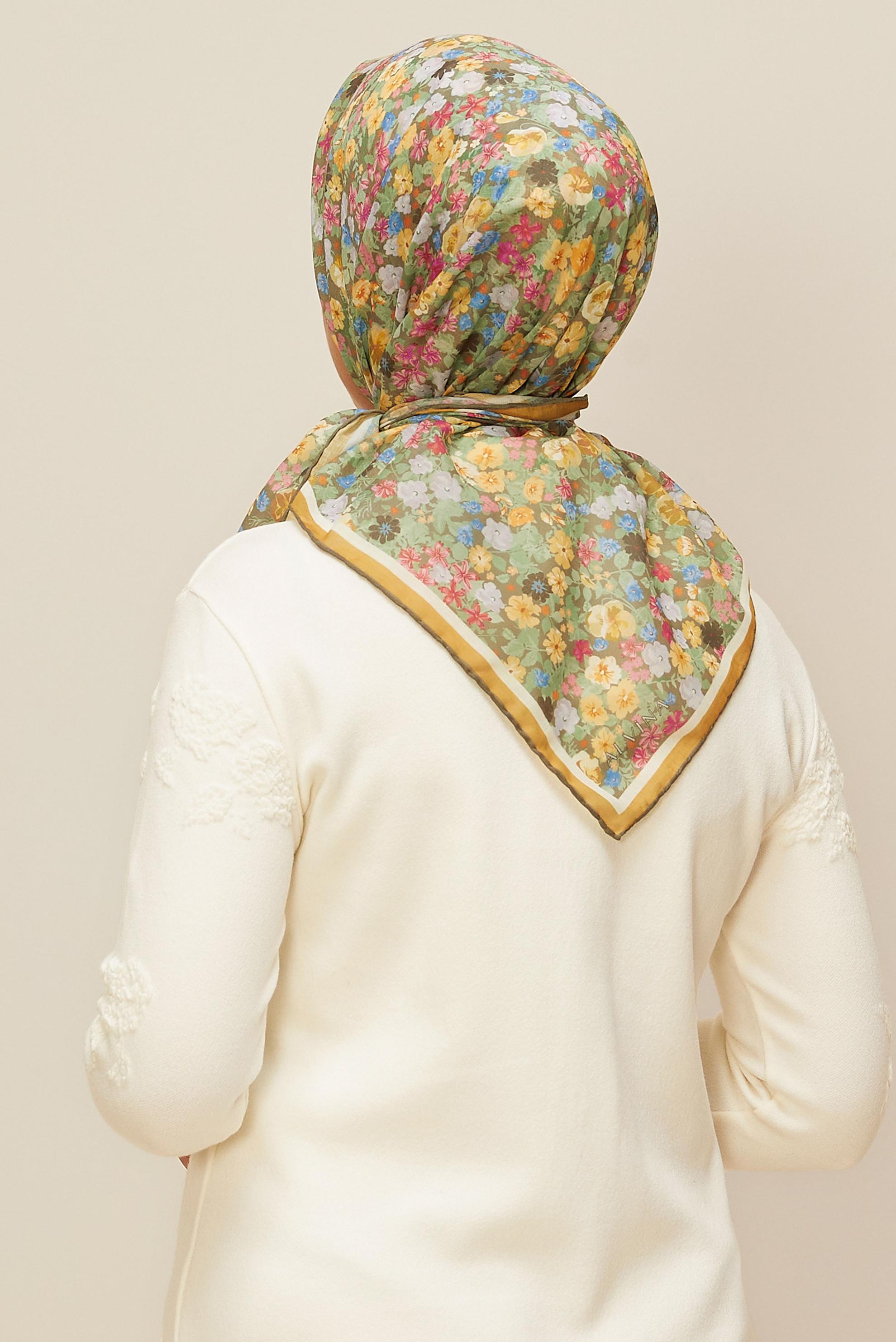 Tesettür giyim YEŞİL ALVİNA ÇİÇEK DESENLİ EŞARP 8603