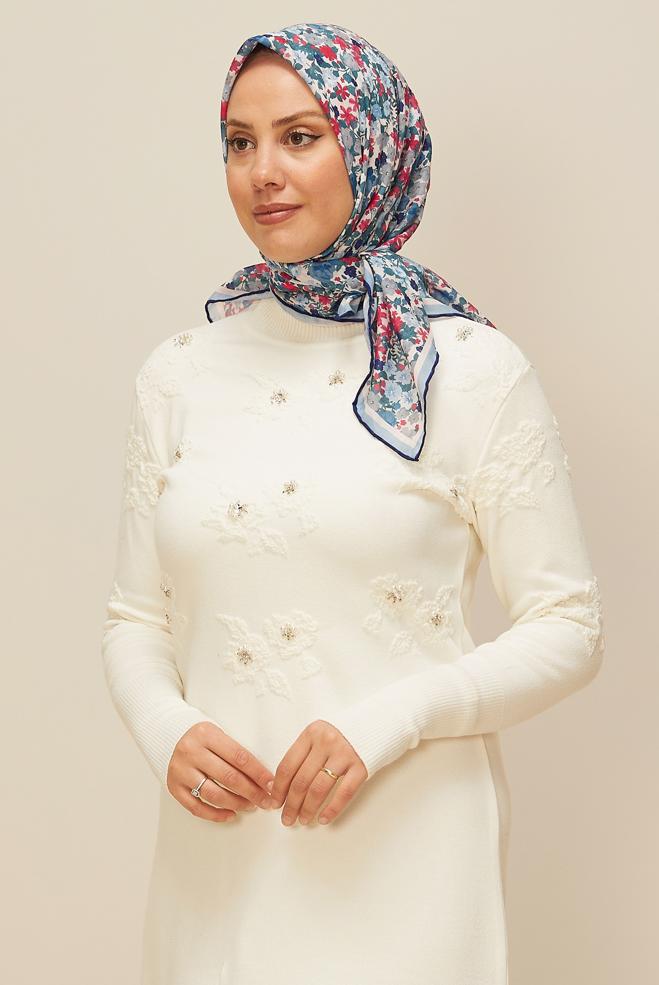 Vêtements hijab BLEU MARINE ÉCHARPE ALVINA À MOTIFS FLORAUX 8603 - ALVİNA