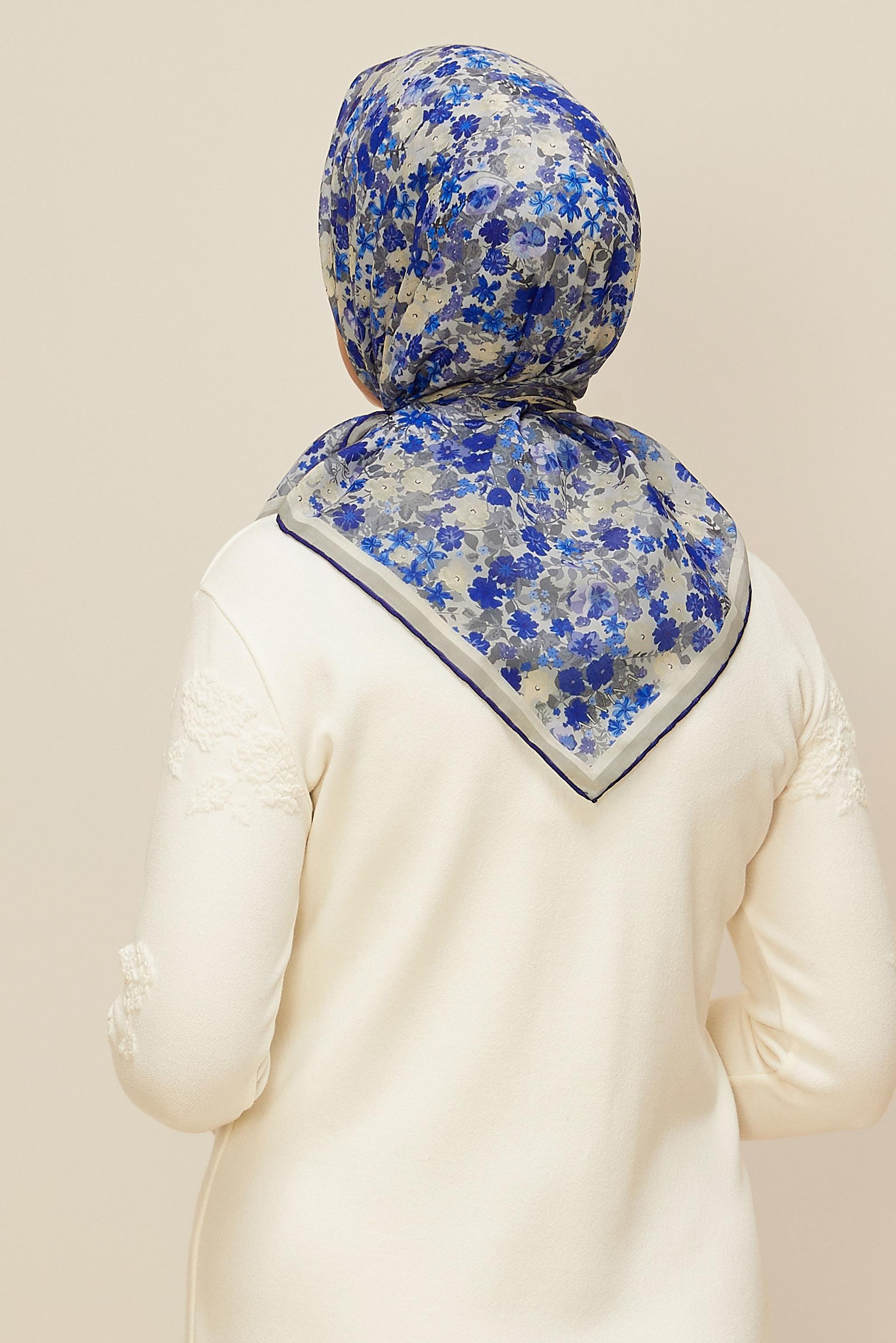 Tesettür giyim LACİVERT ALVİNA ÇİÇEK DESENLİ EŞARP 8603