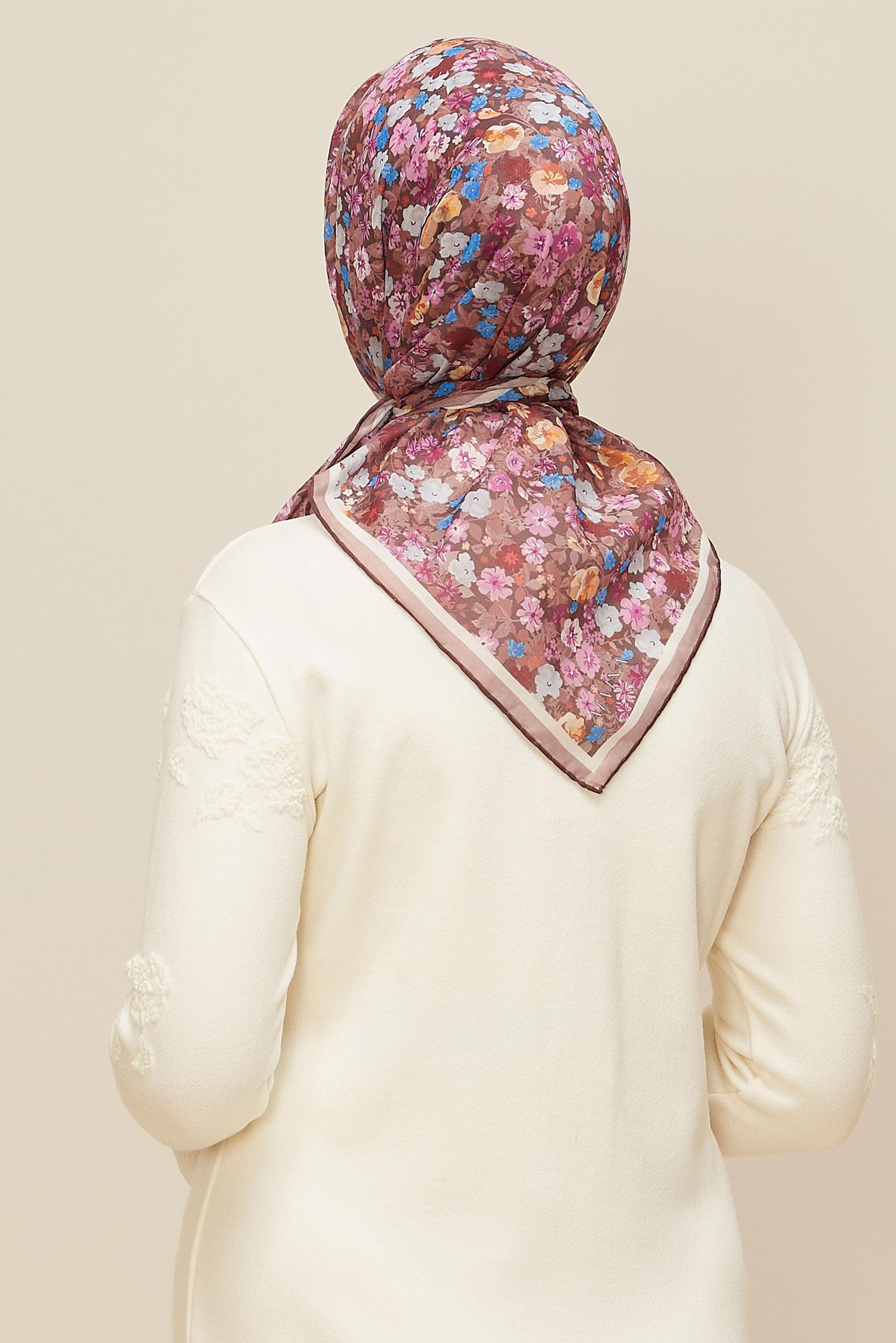 Tesettür giyim PEMBE ALVİNA ÇİÇEK DESENLİ EŞARP 8603