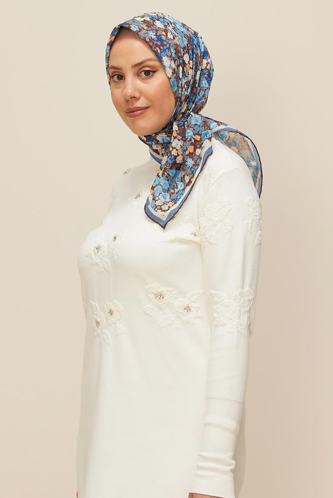 Vêtements hijab BLEU MARINE ÉCHARPE ALVINA À MOTIFS FLORAUX 8603 - ALVİNA