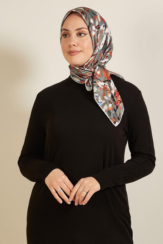 Tesettür giyim GRİ ALVİNA DESENLİ EŞARP 8606 - ALVİNA
