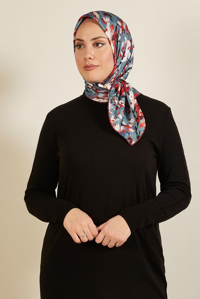 Tesettür giyim MAVİ ALVİNA DESENLİ EŞARP 8606 - ALVİNA