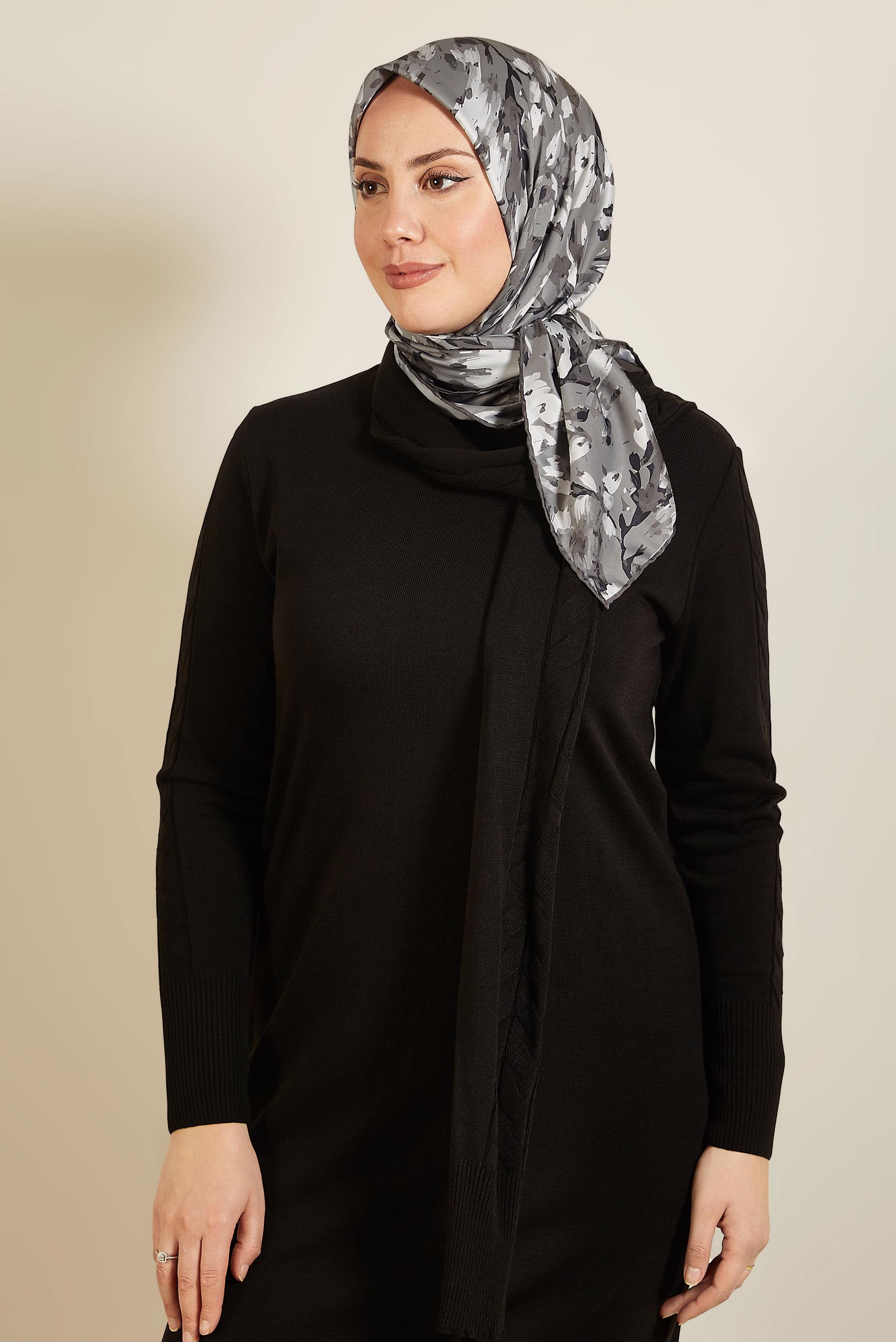 Tesettür giyim GRİ ALVİNA DESENLİ EŞARP 8606
