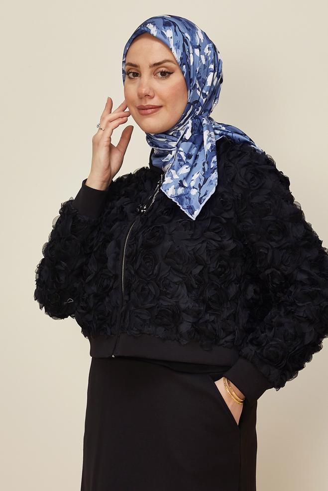 Hijab clothing NAVY BLUE ALVINA PATTERNED SCARF 8606 - ALVİNA