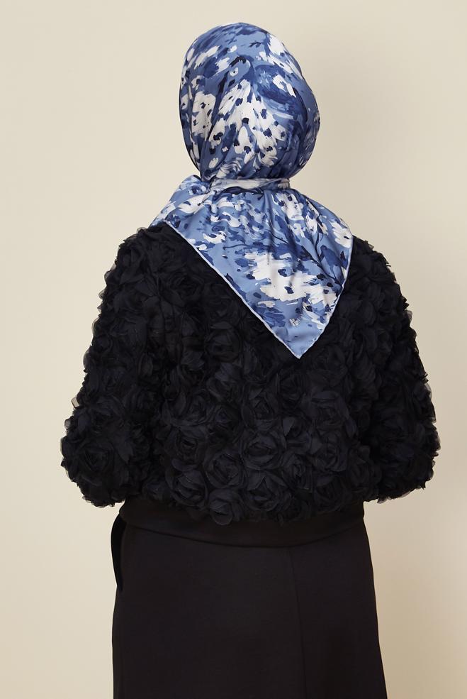 Hijab clothing NAVY BLUE ALVINA PATTERNED SCARF 8606 - ALVİNA