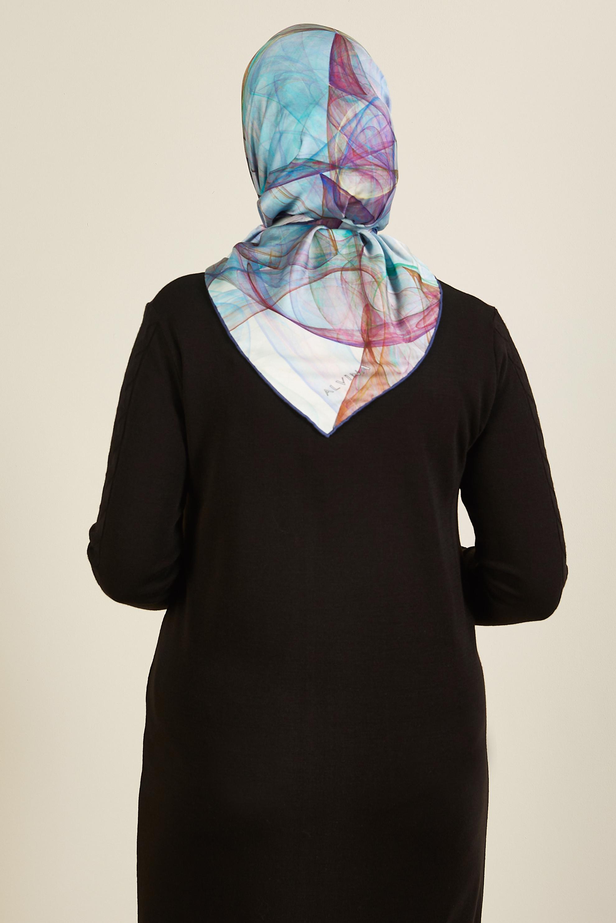 Tesettür giyim LACİVERT ALVİNA DESENLİ EŞARP 8607