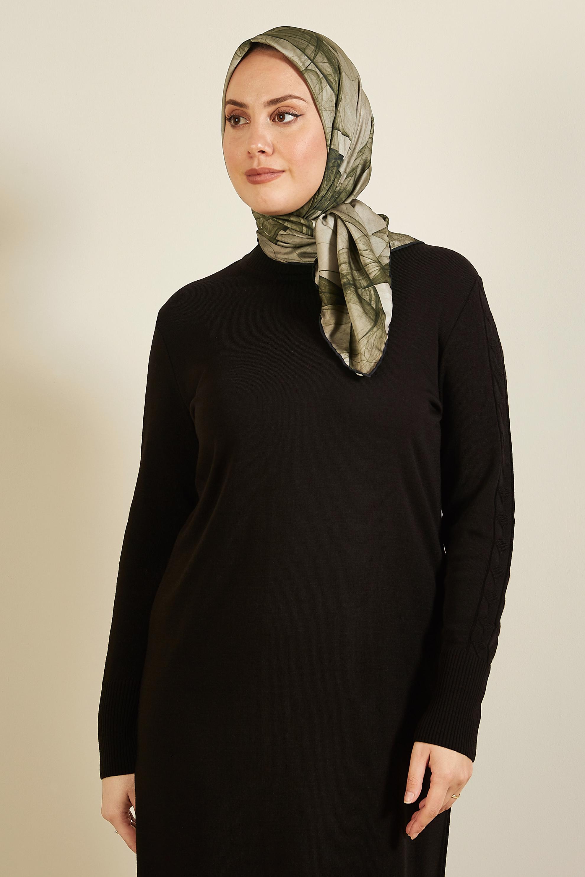 Tesettür giyim VİZON ALVİNA DESENLİ EŞARP 8607