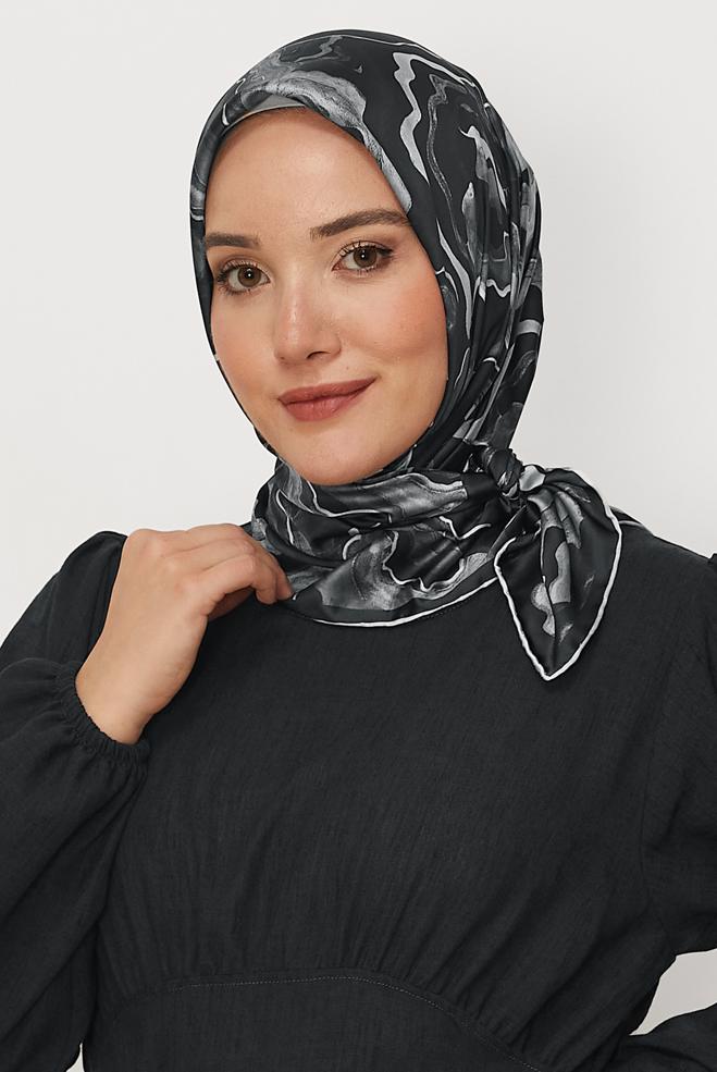 Hijab clothing BLACK ALVINA PATTERNED SCARF 8614 - ALVİNA